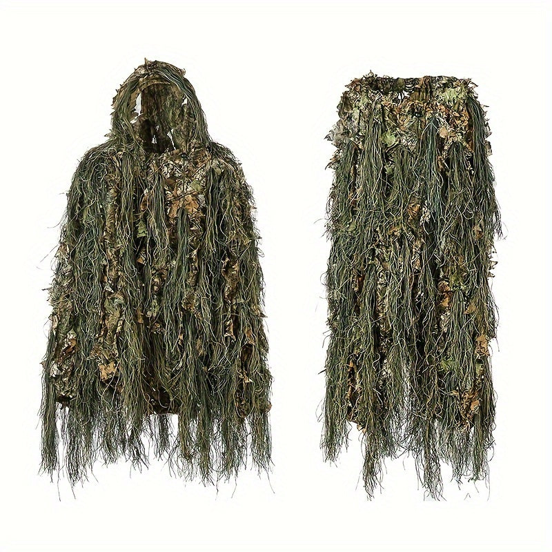 Military-Outdoors.com 3D leaf camouflage suit with hood and natural foliage design for outdoor concealment
