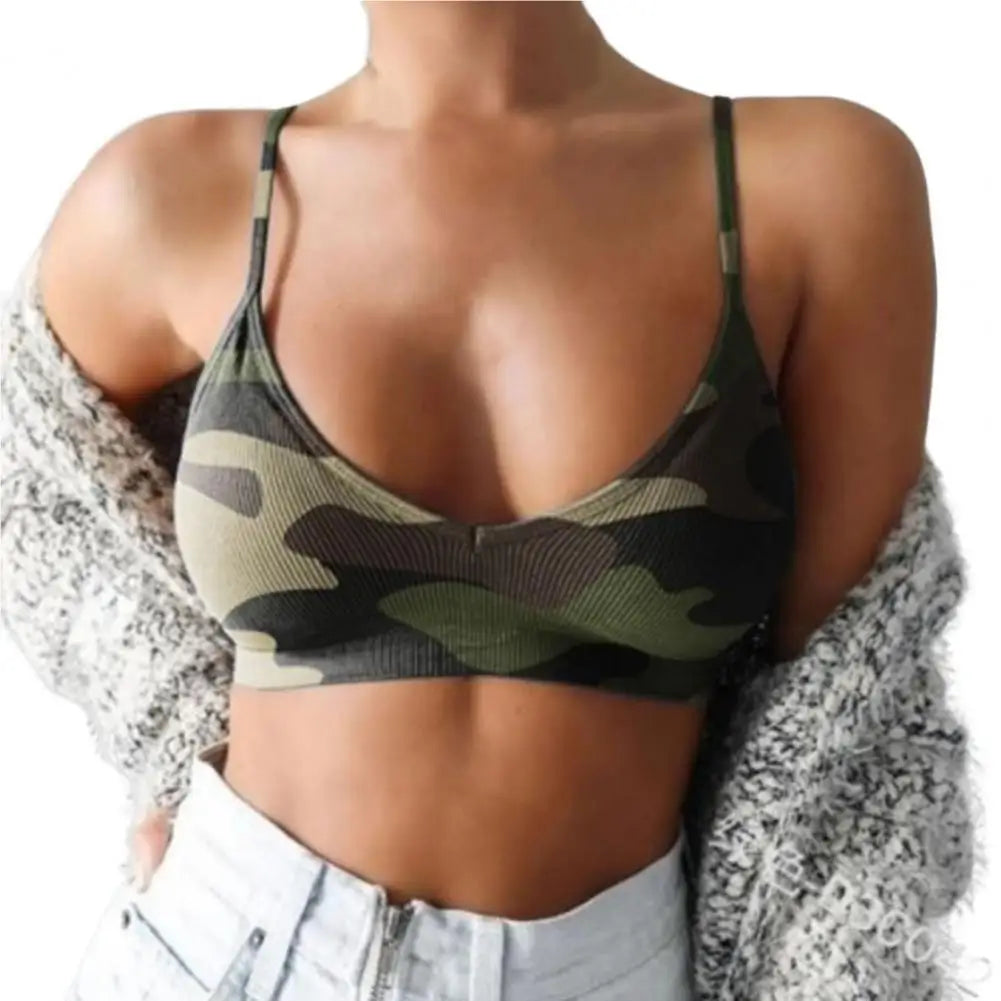 Lady Camouflage Sports Bra Army Green Tops