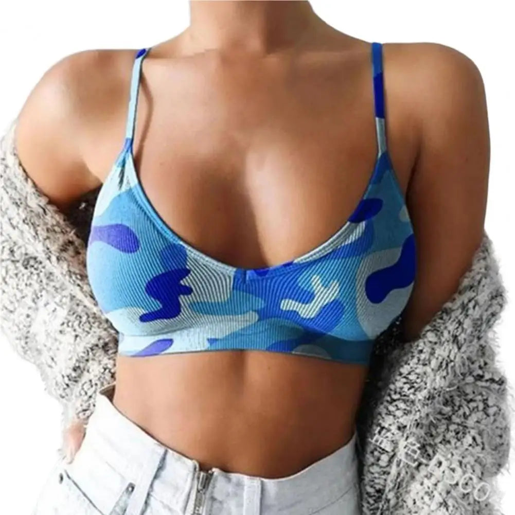 Lady Camouflage Sports Bra Sky Blue Tops