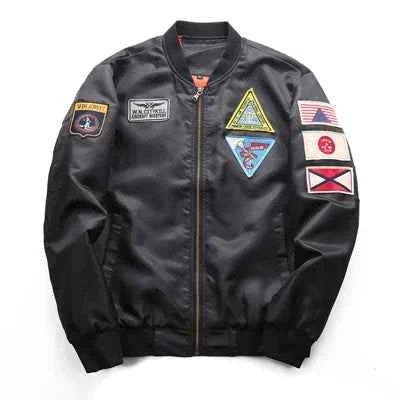 Military-Outdoors Air Force Pilot Jacket with Patches Black Jacket