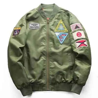 Military-Outdoors Air Force Pilot Jacket with Patches Army Green Jacket