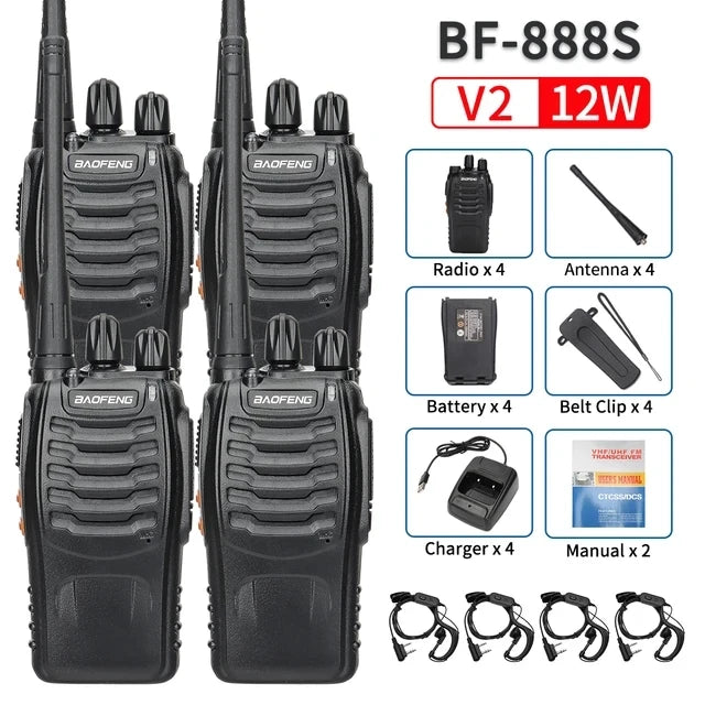 Baofeng BF-888S 12W Long-Range Walkie Talkies 2 OR 4 PCS V2 4PCS-Headset Walkie Talkie