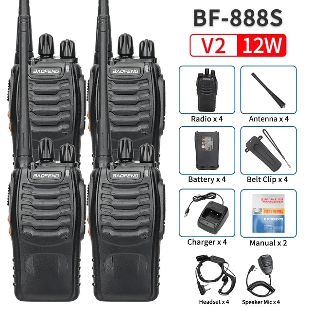 Baofeng BF-888S 12W Long-Range Walkie Talkies 2 OR 4 PCS V2 4PCS-H-Mic Walkie Talkie