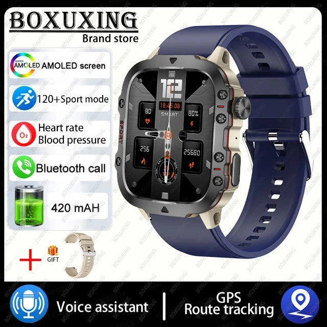 Military Smart Watch With Health Monitor Blue silicone 1 Outdoor Sports Watch Watch