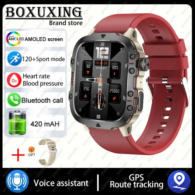 Military Smart Watch With Health Monitor Red silicone 1 Outdoor Sports Watch Watch