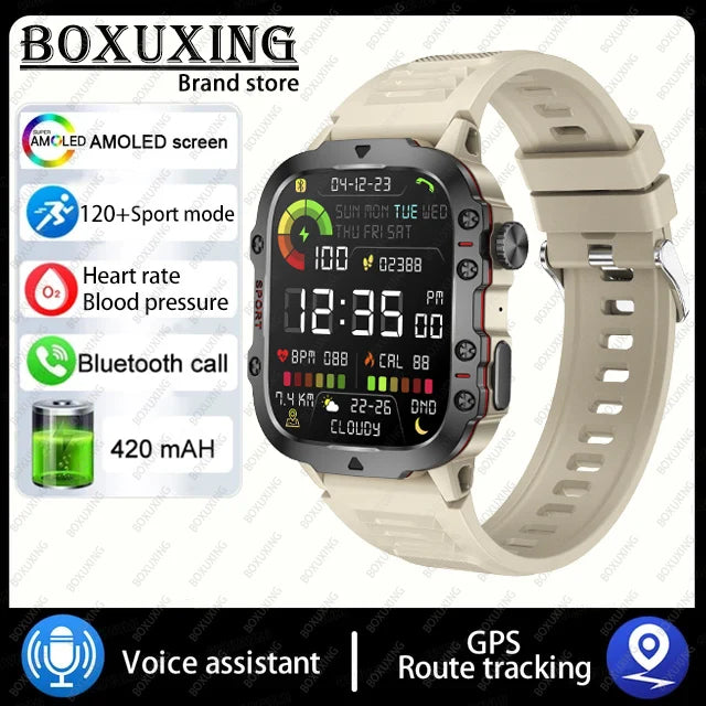 Military Smart Watch With Health Monitor Silicone Khaki Outdoor Sports Watch Watch