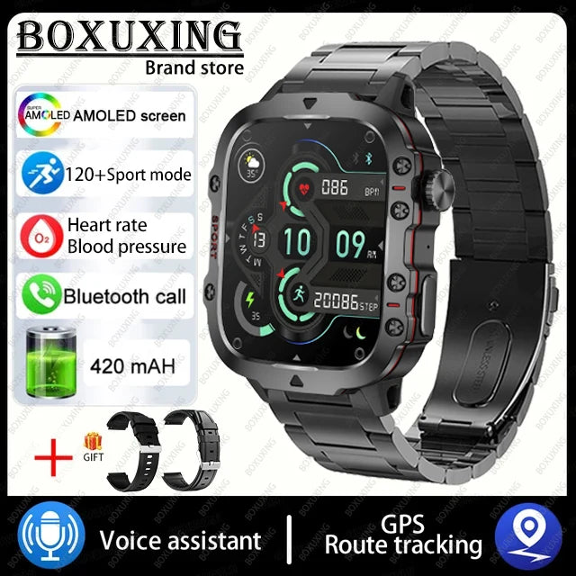 Military Smart Watch With Health Monitor steel strip black Outdoor Sports Watch Watch