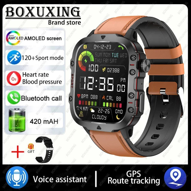 Military Smart Watch With Health Monitor Belt brown Outdoor Sports Watch Watch