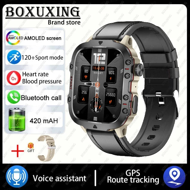 Military Smart Watch With Health Monitor Belt black 1 Outdoor Sports Watch Watch