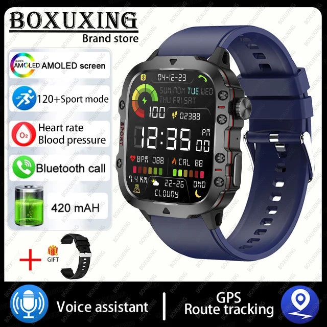 Military Smart Watch With Health Monitor Blue silicone Outdoor Sports Watch Watch