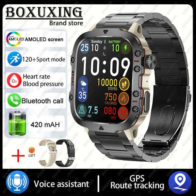 Military Smart Watch With Health Monitor steel strip black 1 Outdoor Sports Watch Watch