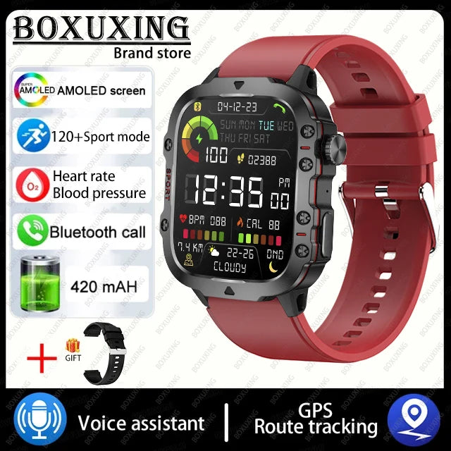 Military Smart Watch With Health Monitor Red silicone Outdoor Sports Watch Watch