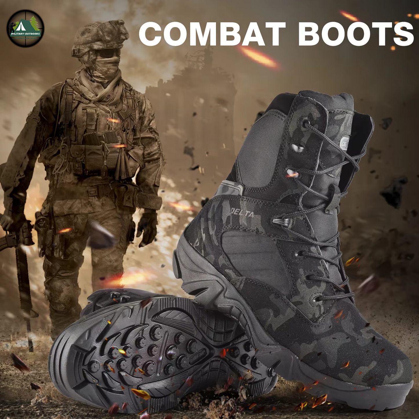 Delta Squad ankle boots tactical combat boots in black camo designed for military and outdoor use