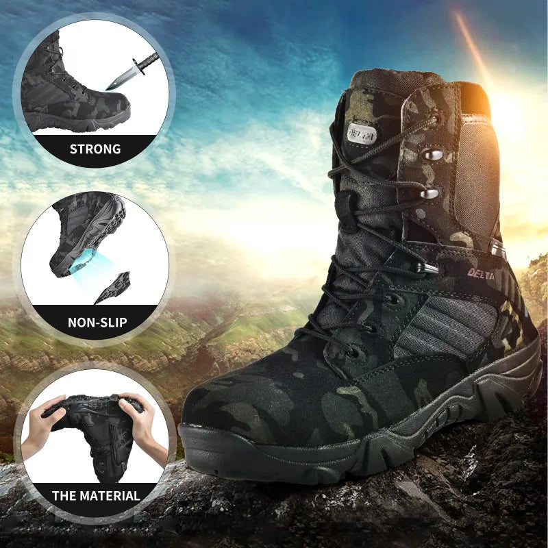 Delta Squad ankle boots tactical black camouflage boot with strong non-slip durable material by Military-Outdoors.com