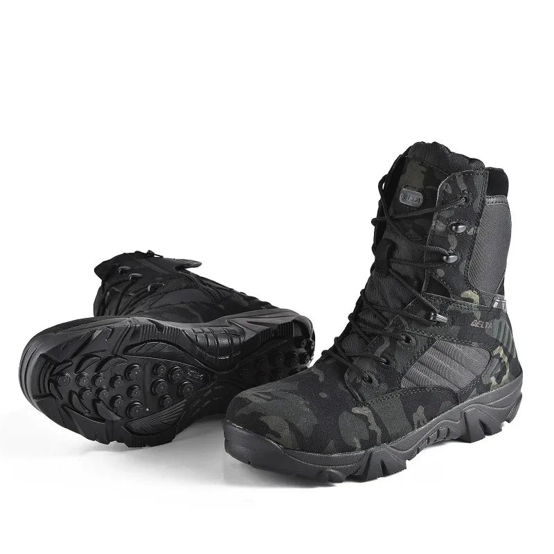 Military-Outdoors.com Delta Squad ankle boots in black camo tactical design with durable soles