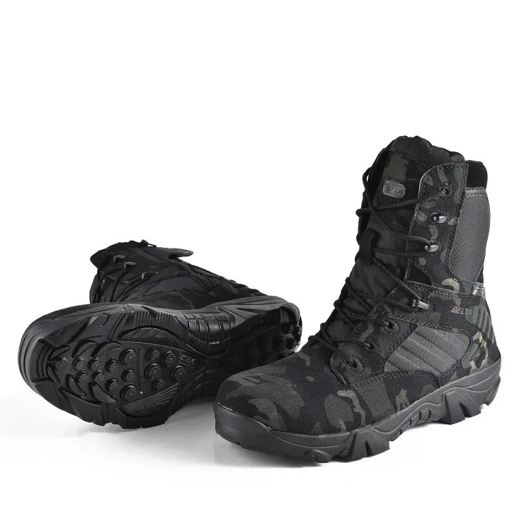 Black camo Delta Squad ankle boots tactical boots with rugged sole for military and outdoor use
