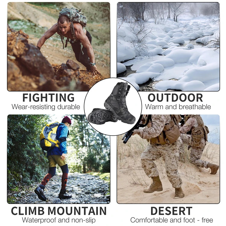 Delta Squad ankle boots tactical boots shown in fighting climbing outdoor and desert conditions