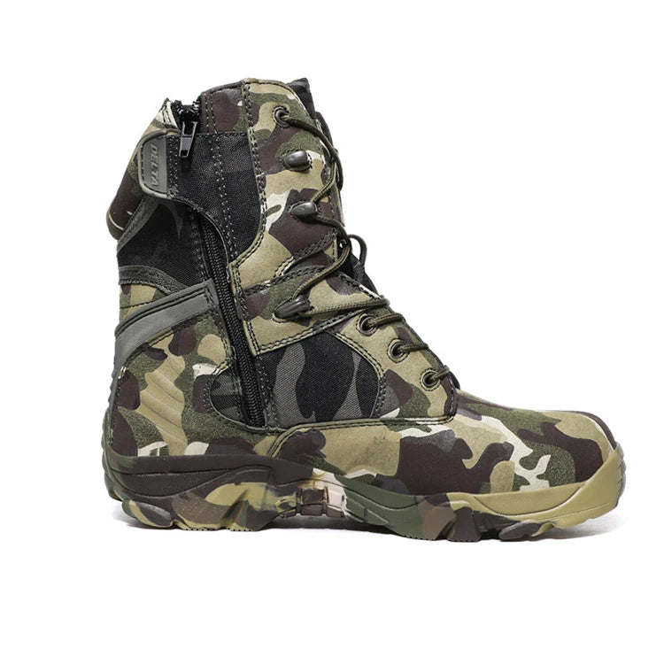 Military-Outdoors.com Delta Squad ankle boots in camouflage with side zipper and rugged sole
