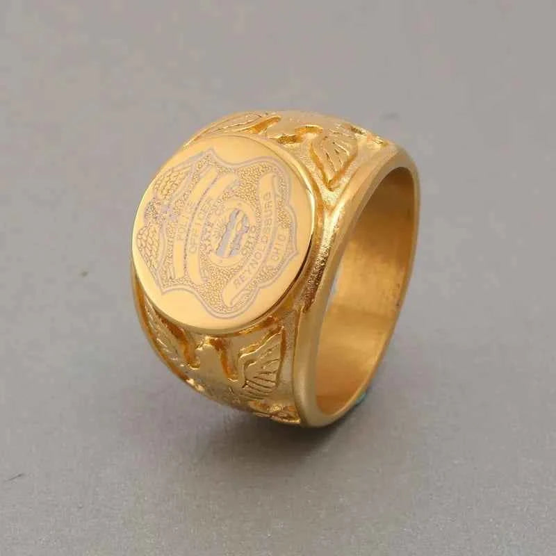Gold US Army Ring - Durable Military Heritage Jewelry Police Office Rings