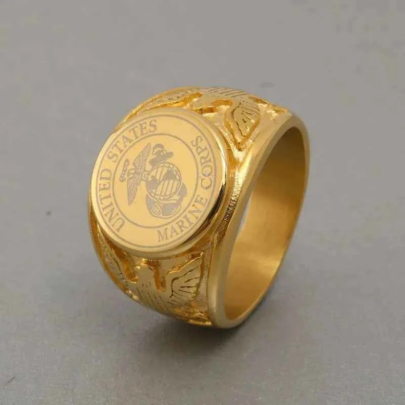 Gold US Army Ring - Durable Military Heritage Jewelry Marine Corps Rings