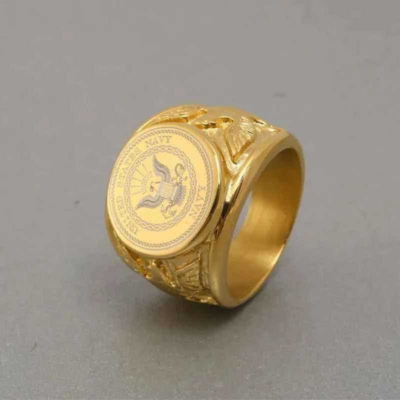 Gold US Army Ring - Durable Military Heritage Jewelry Navy Rings