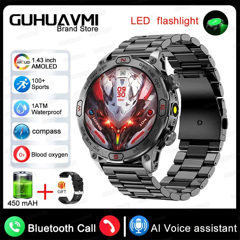 Outdoor Smart Watch With GPS Tracking Black Steel LED Lighting Watch