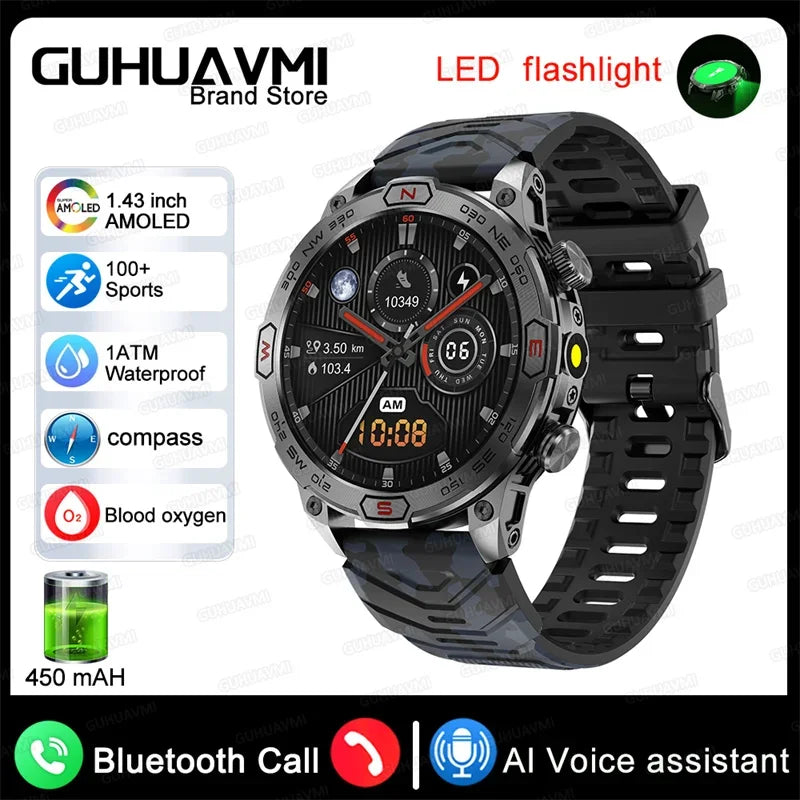 Outdoor Smart Watch With GPS Tracking Black-camouflage LED Lighting Watch