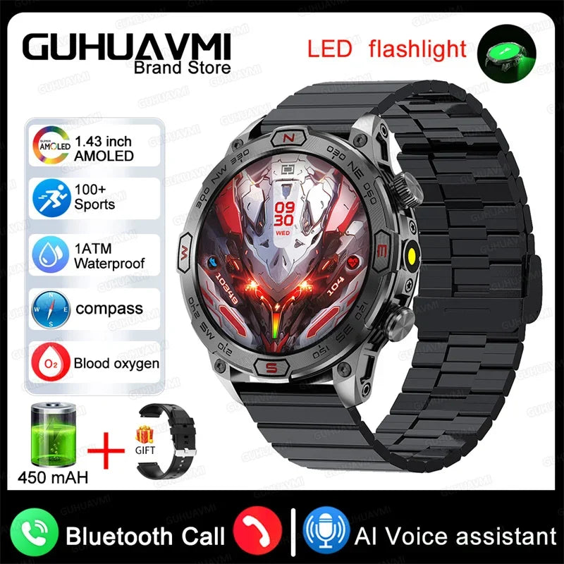 Outdoor Smart Watch With GPS Tracking Black Steel B LED Lighting Watch