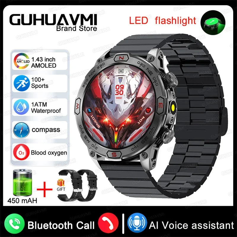 Outdoor Smart Watch With GPS Tracking Black Steel B 2A LED Lighting Watch