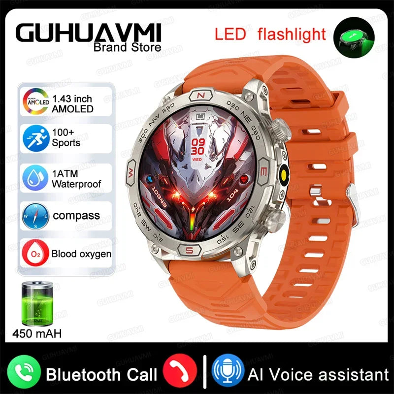 Outdoor Smart Watch With GPS Tracking Orange LED Lighting Watch