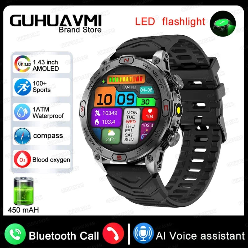 Outdoor Smart Watch With GPS Tracking Black LED Lighting Watch