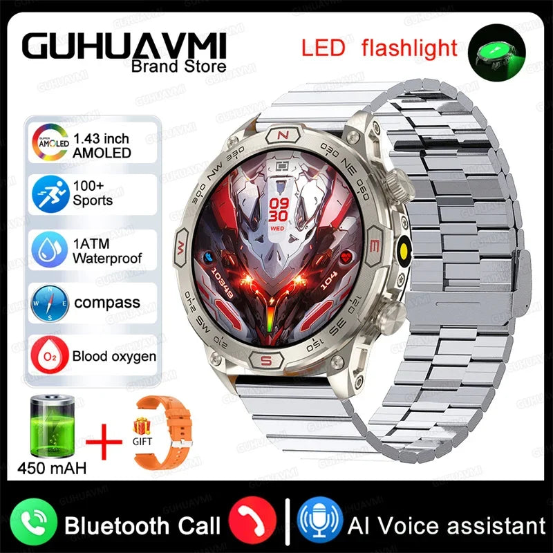 Outdoor Smart Watch With GPS Tracking Silver Steel B LED Lighting Watch