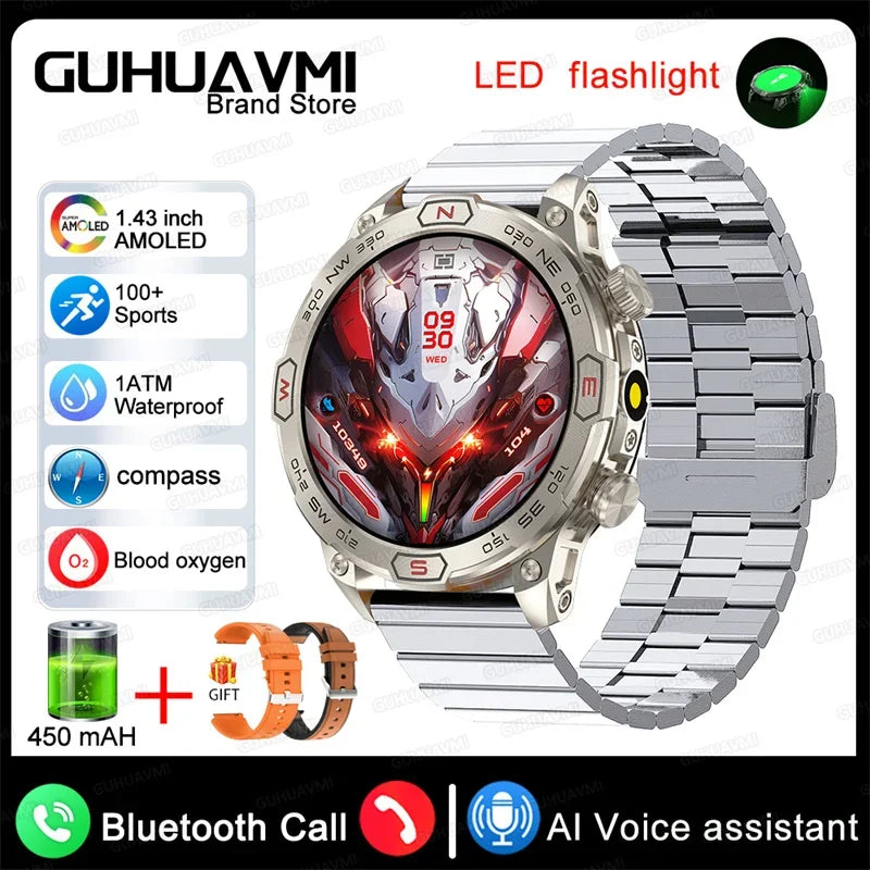 Outdoor Smart Watch With GPS Tracking Silver Steel B 2A LED Lighting Watch
