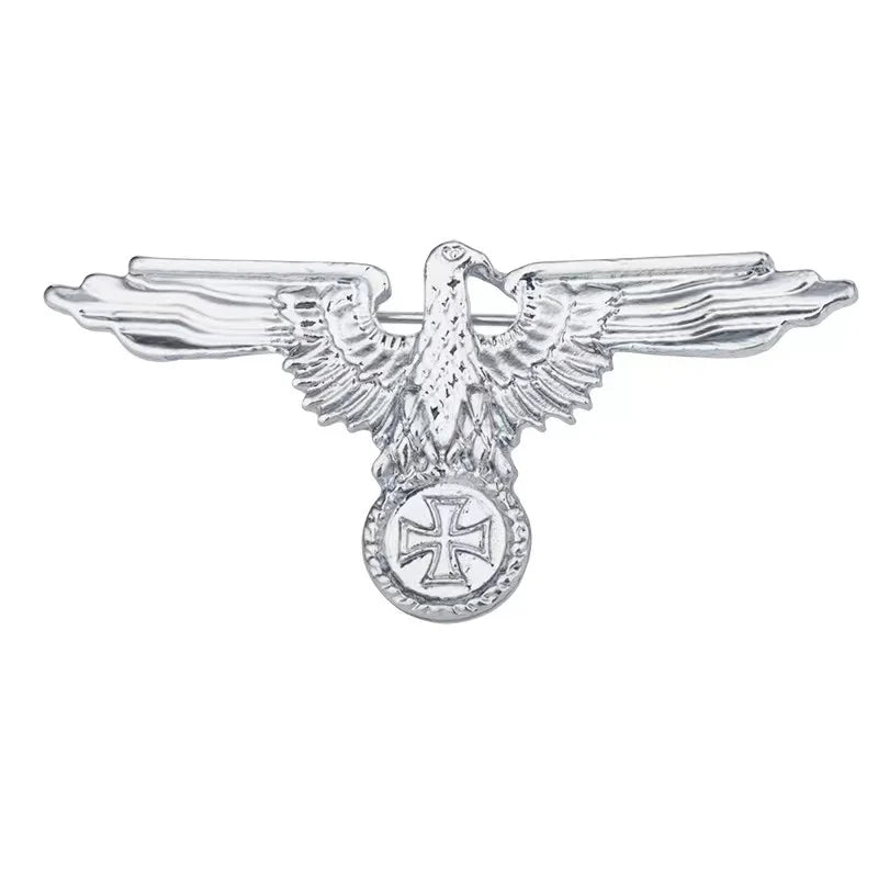 Military Outdoors WW2 German Luftwaffe badges silver metal eagle with spread wings and iron cross emblem