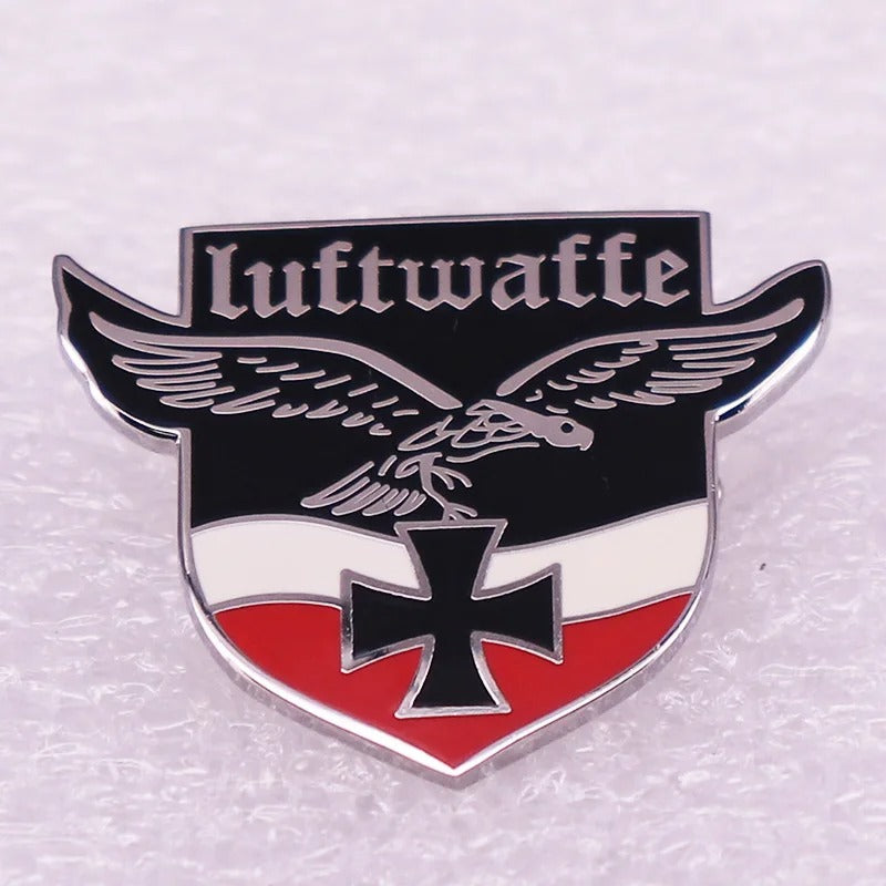 Metal enamel Luftwaffe pin badge with eagle and iron cross on black white red shield German Luftwaffe badges