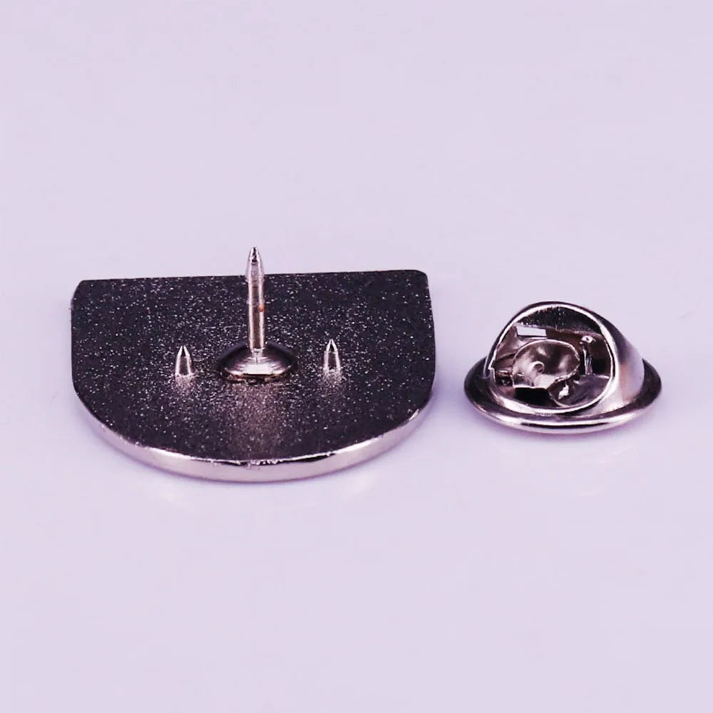 Back view of silver metal pin badge with center post and clutch fastener for uniforms German Luftwaffe badges