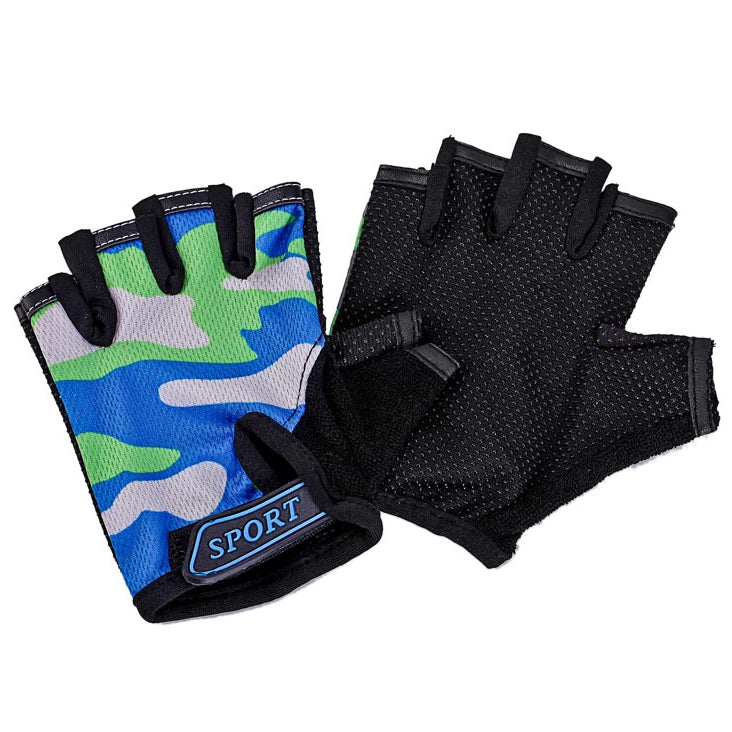 Kids Half Finger Gloves - Camo Tactical Gear Blue Kids Gloves