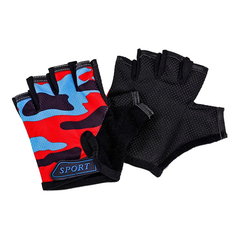 Kids Half Finger Gloves - Camo Tactical Gear Red Kids Gloves