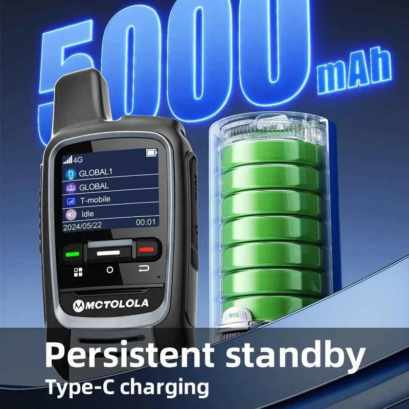 Global -4G POC Walkie Talkie by Military-Outdoors with 5000 mAh battery Type C charging and display