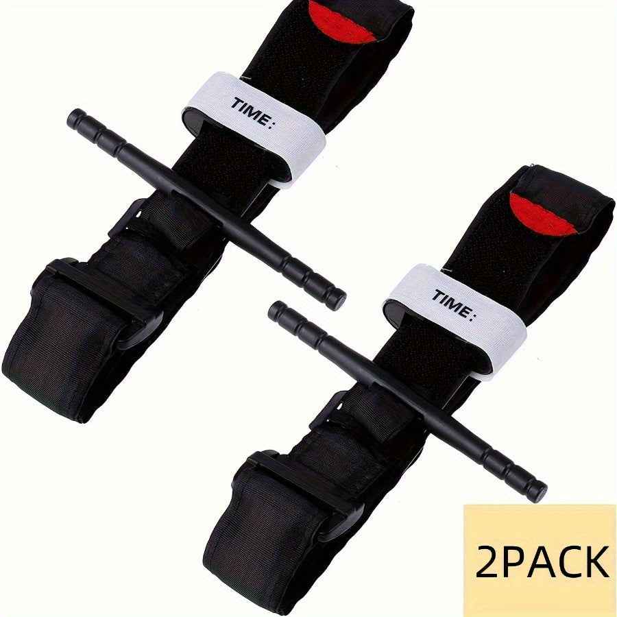 Military Outdoors 2 pack Automatic Tourniquets black windlass straps with time label and carrying pouches for first aid