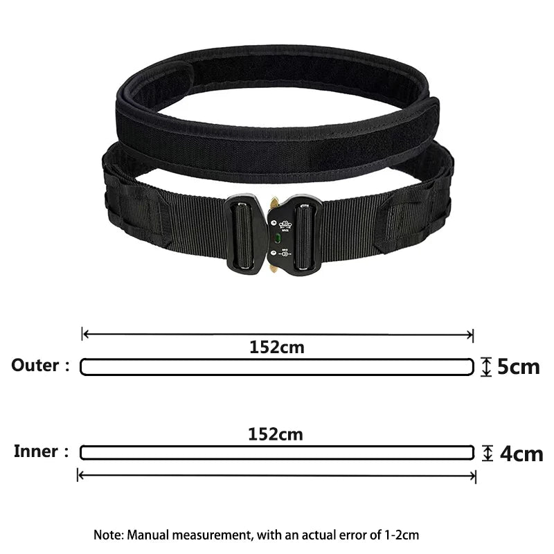 Military Double-Layer Belt for Tactical Gear Use black Tactical Belt
