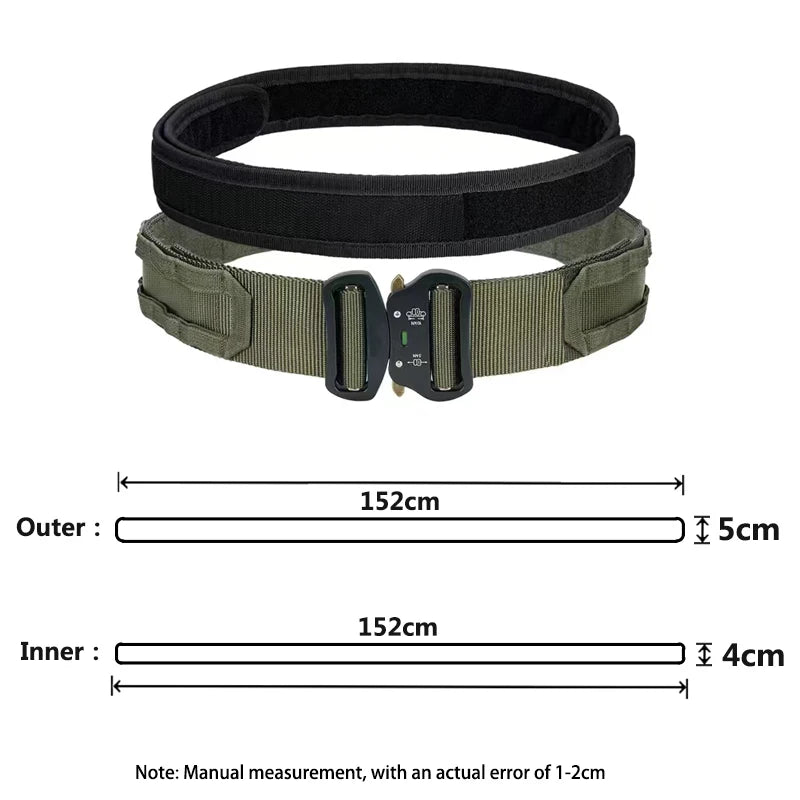 Military Double-Layer Belt for Tactical Gear Use green Tactical Belt