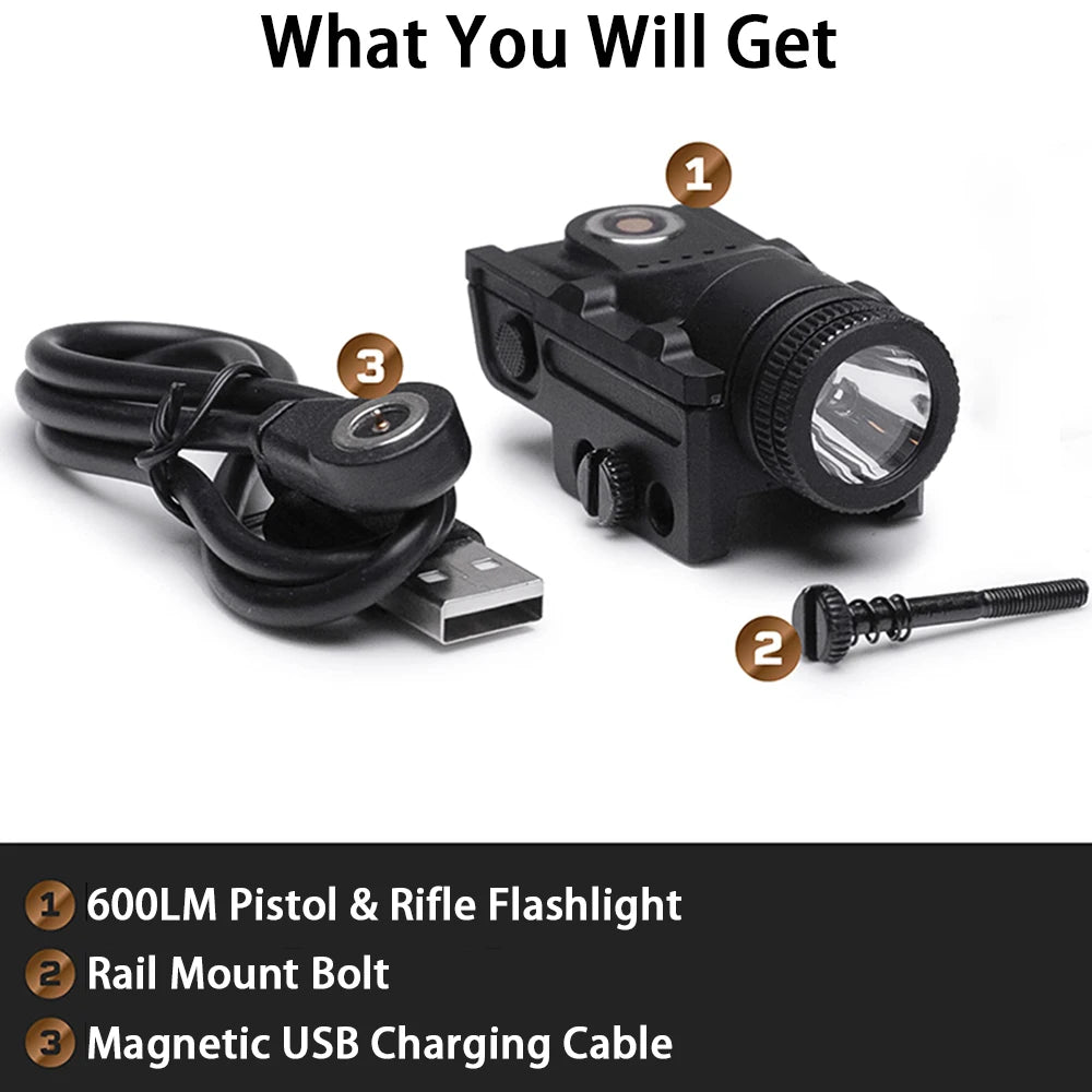 600 Lumens Tactical Flashlight for Pistols Rifles Light