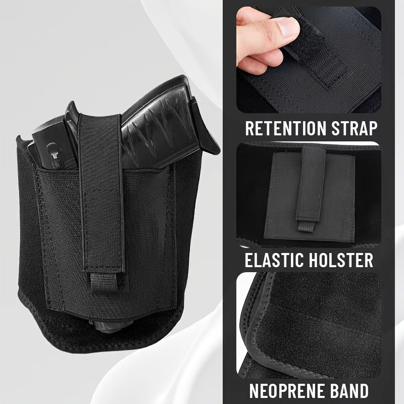 Black adjustable ankle holster with retention strap elastic holster and neoprene band for concealed carry