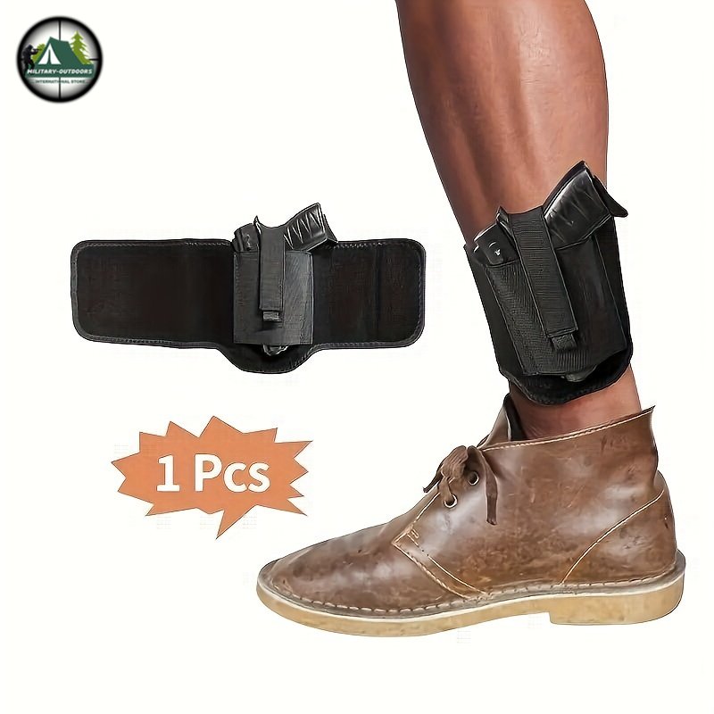 Military Outdoors adjustable ankle holster black nylon ankle gun holster worn above brown boot