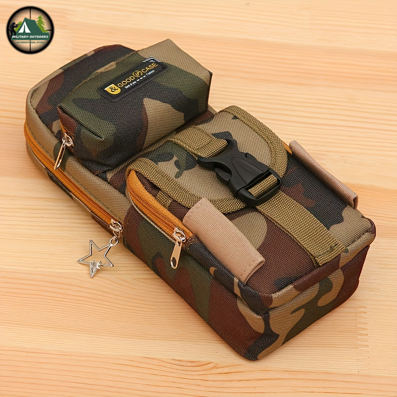 Military-Outdoors.com camo zippered pencil case with multiple pockets and durable buckle closure
