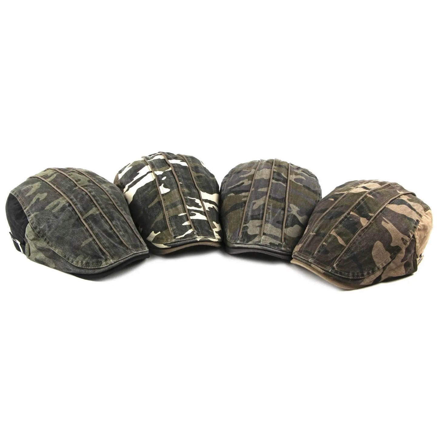Military Outdoors camouflage cotton flat cap set of four vintage style camo caps in mixed patterns