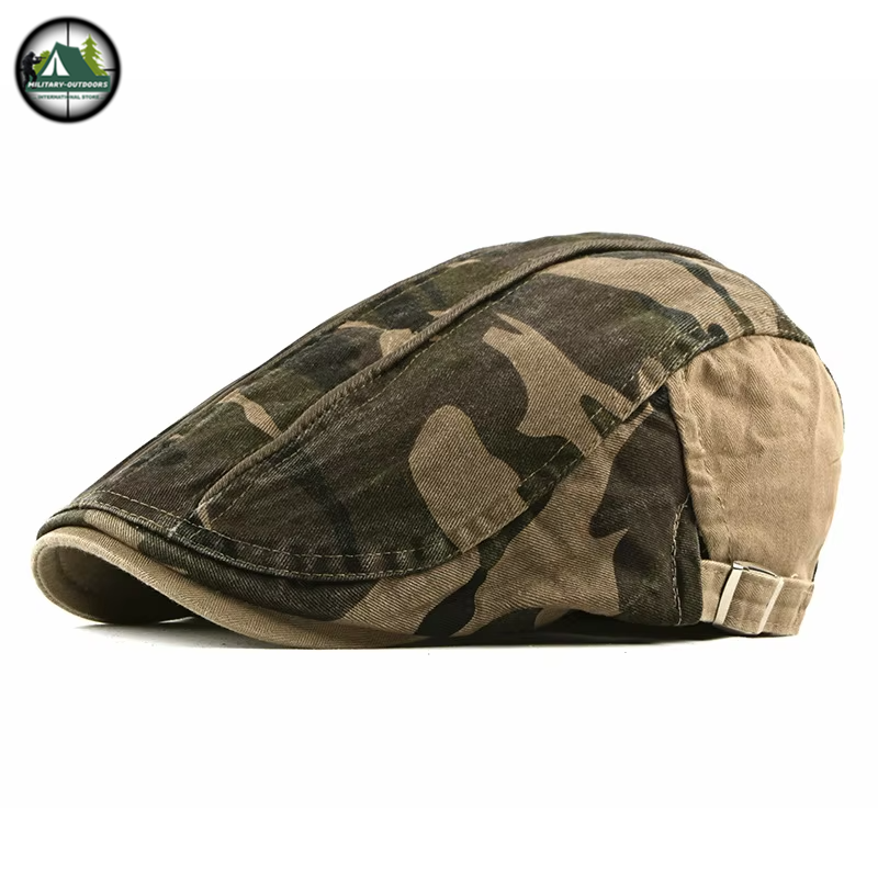 Military Outdoors camouflage cotton flat cap with adjustable back strap durable cotton for hunting and everyday outdoor wear