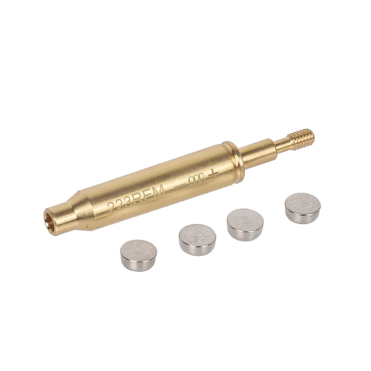 Crossbow laser boresighter brass cartridge style with four small batteries for aiming alignment