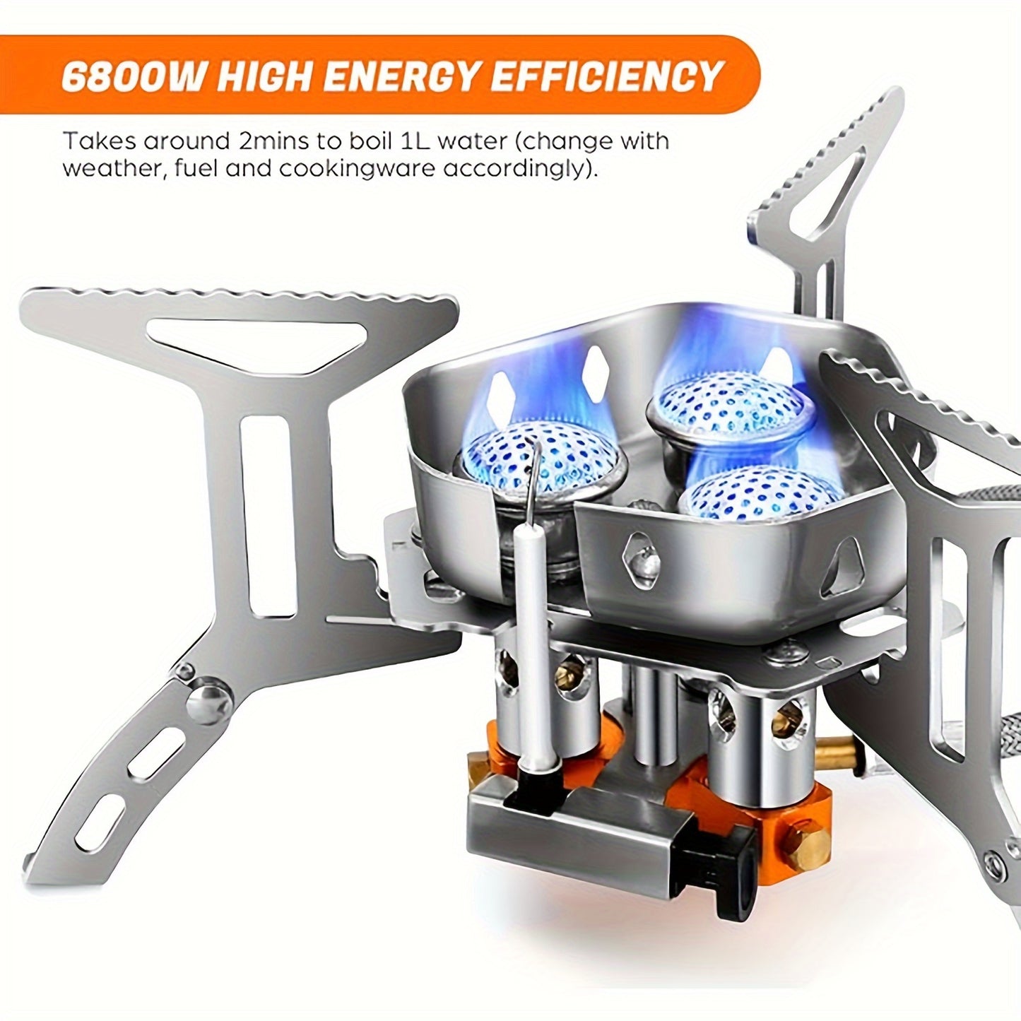 Military-Outdoors high-power camping stove portable stainless steel triple burner with blue flames and foldable pot supports